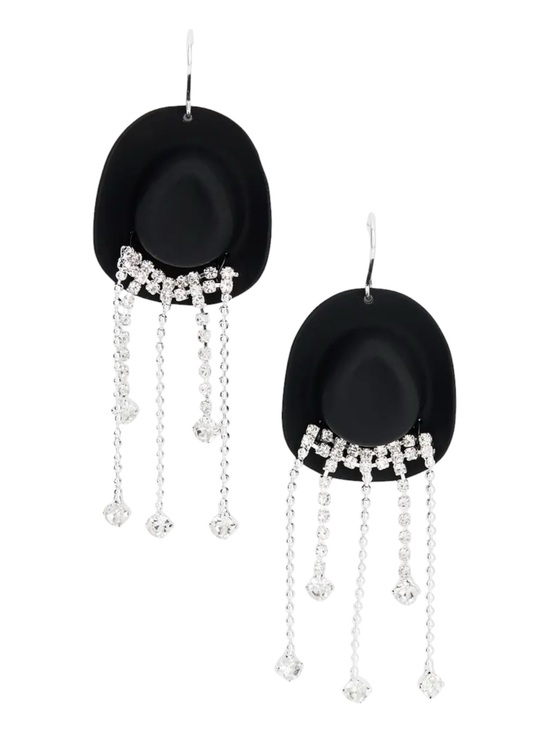 Jewelry - Cowboy Hat Crystal Rhinestone Fringe Dangle Earrings